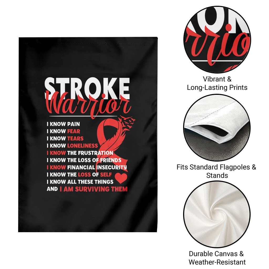 Stroke Warrior Garden Flag I know Pain Fear Feather Red Ribbon