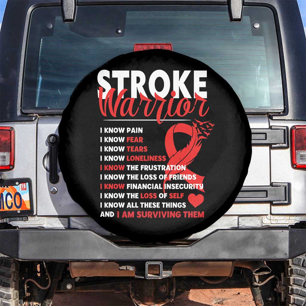Stroke Warrior Spare Tire Cover I know Pain Fear Feather Red Ribbon