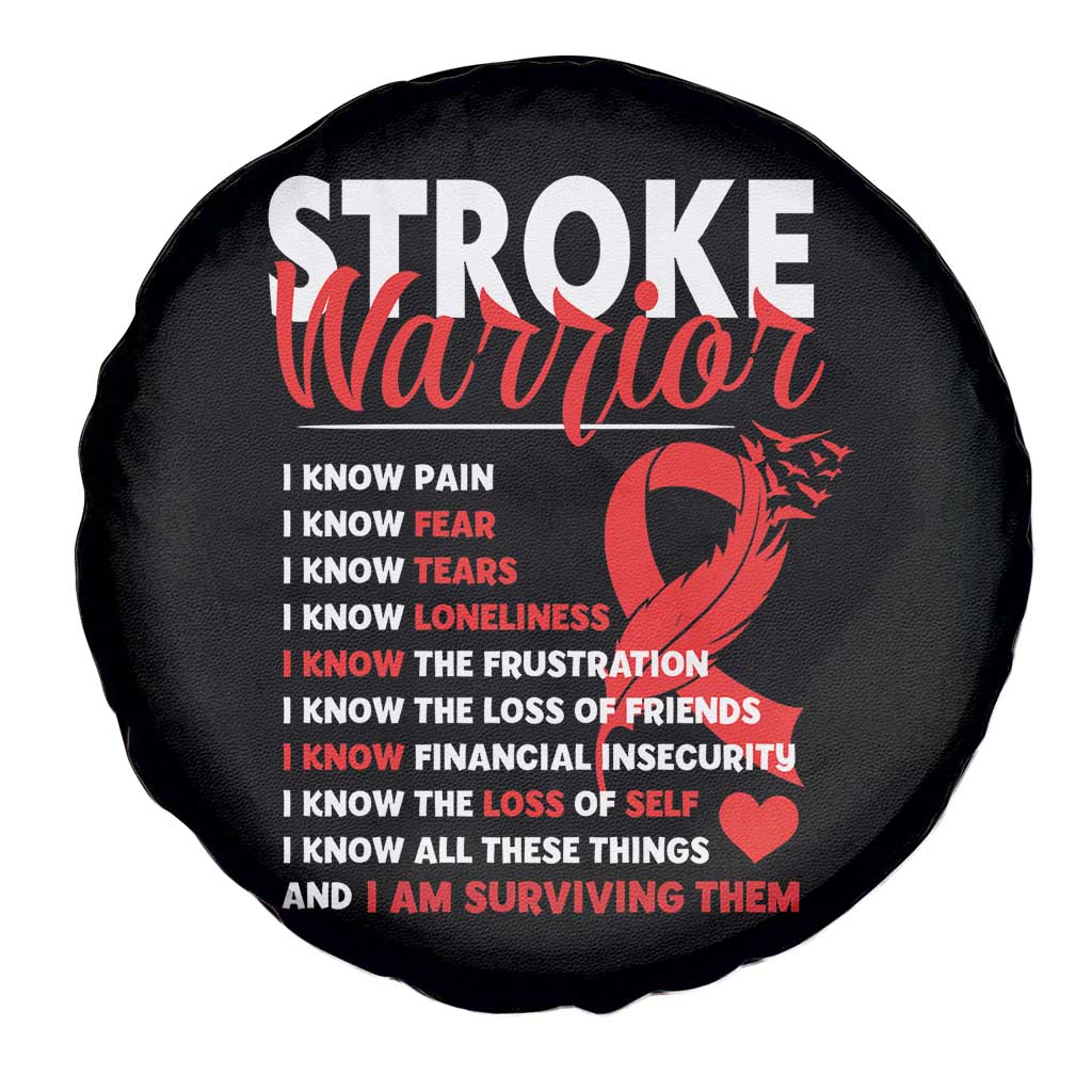 Stroke Warrior Spare Tire Cover I know Pain Fear Feather Red Ribbon