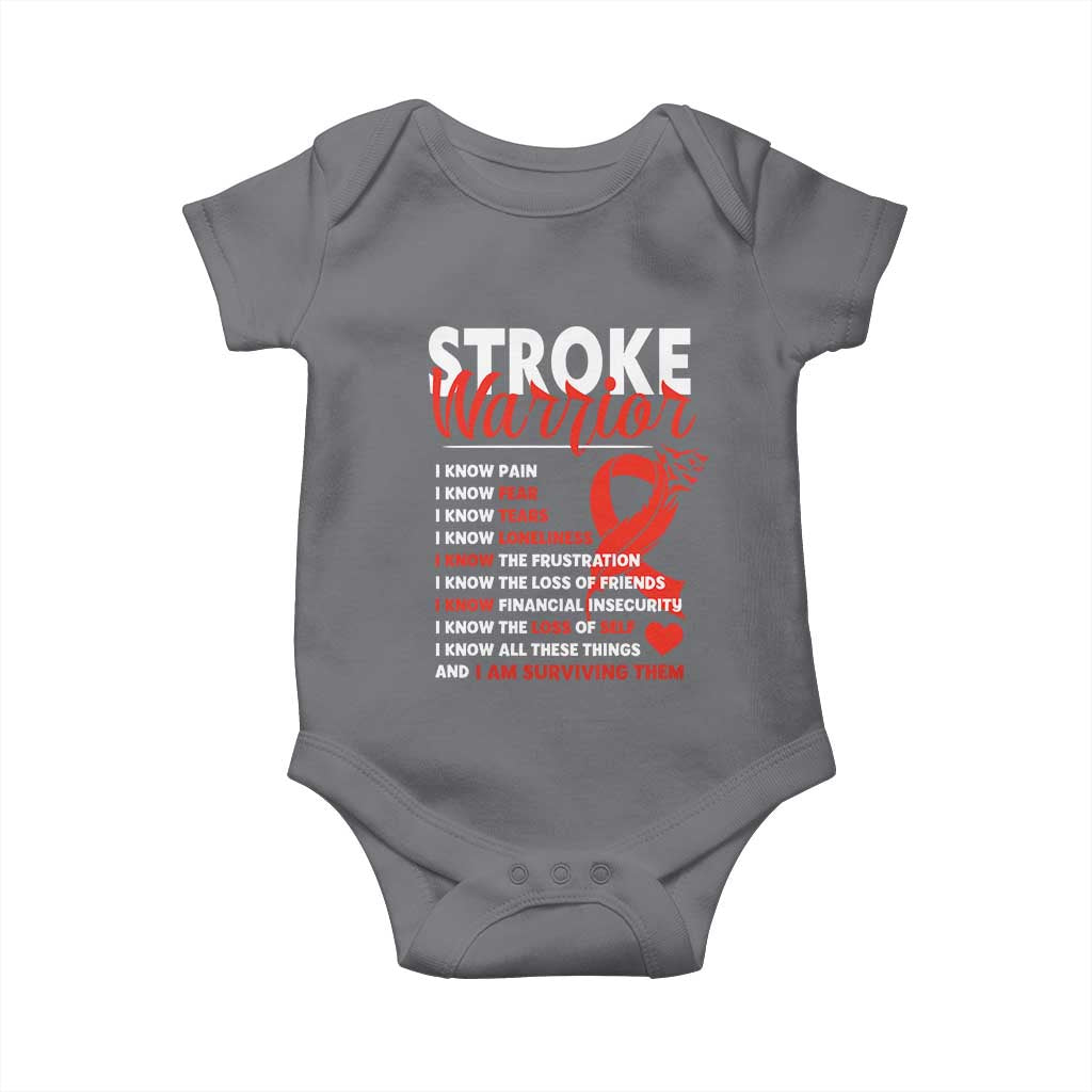 Stroke Warrior Baby Onesie I know Pain Fear Feather Red Ribbon