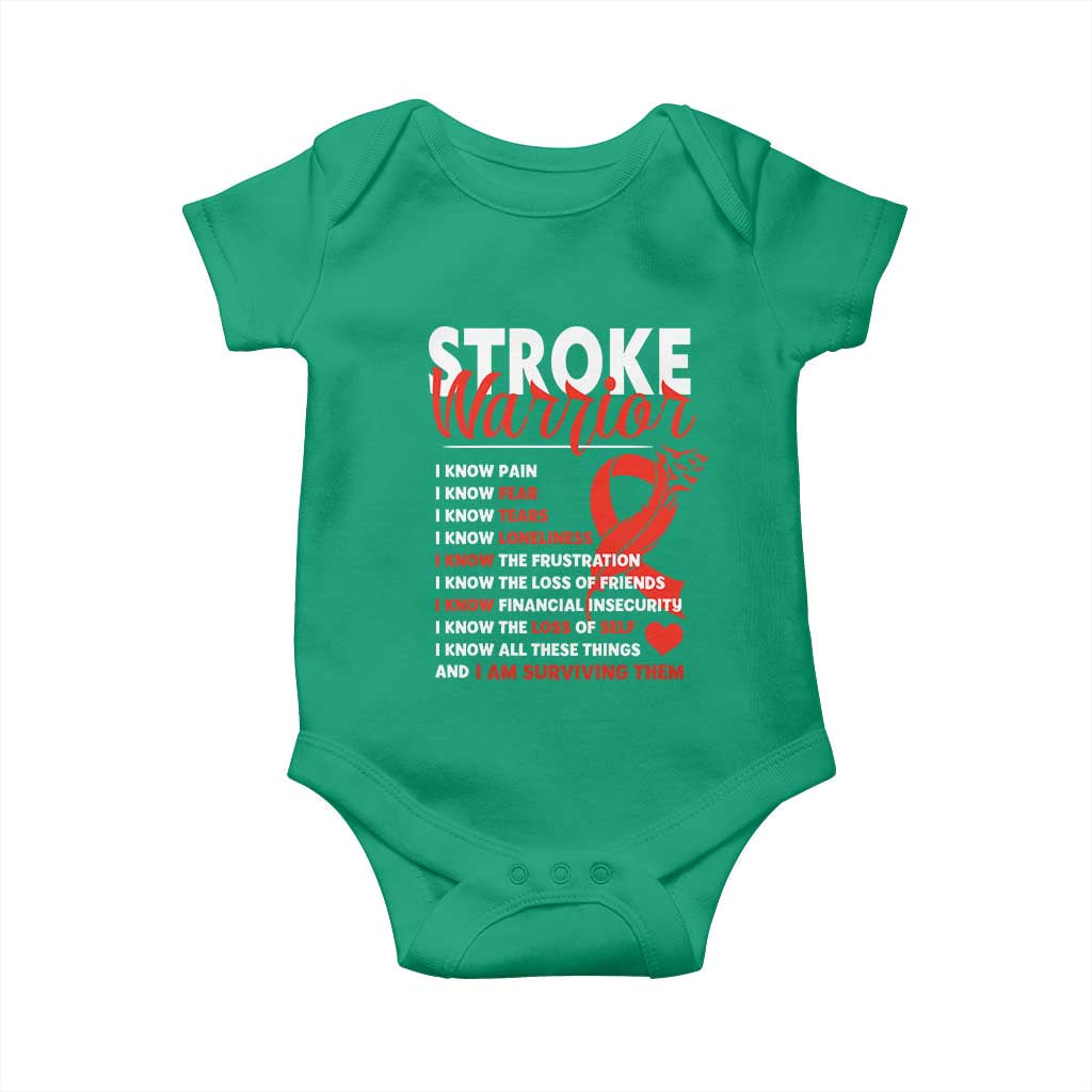 Stroke Warrior Baby Onesie I know Pain Fear Feather Red Ribbon