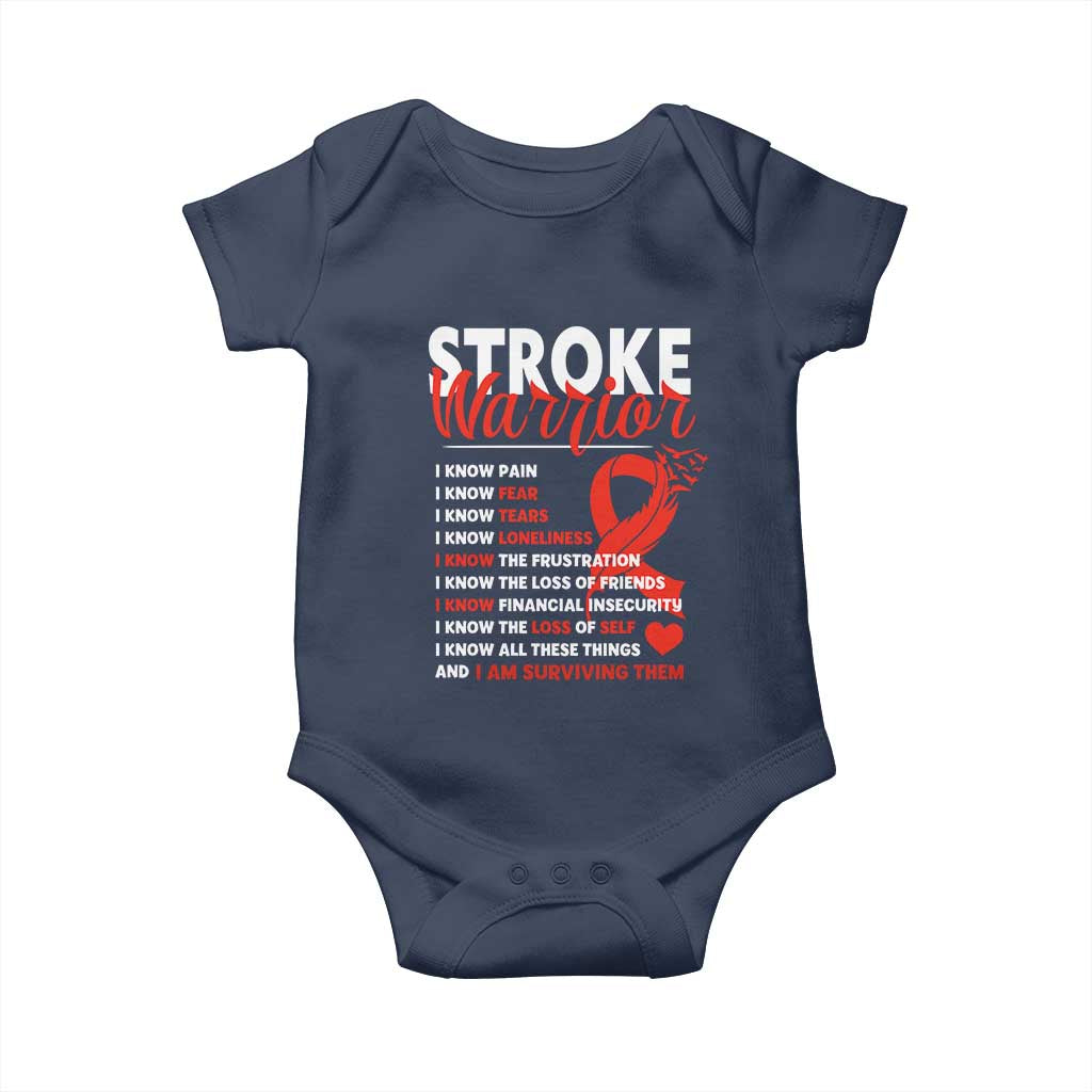 Stroke Warrior Baby Onesie I know Pain Fear Feather Red Ribbon