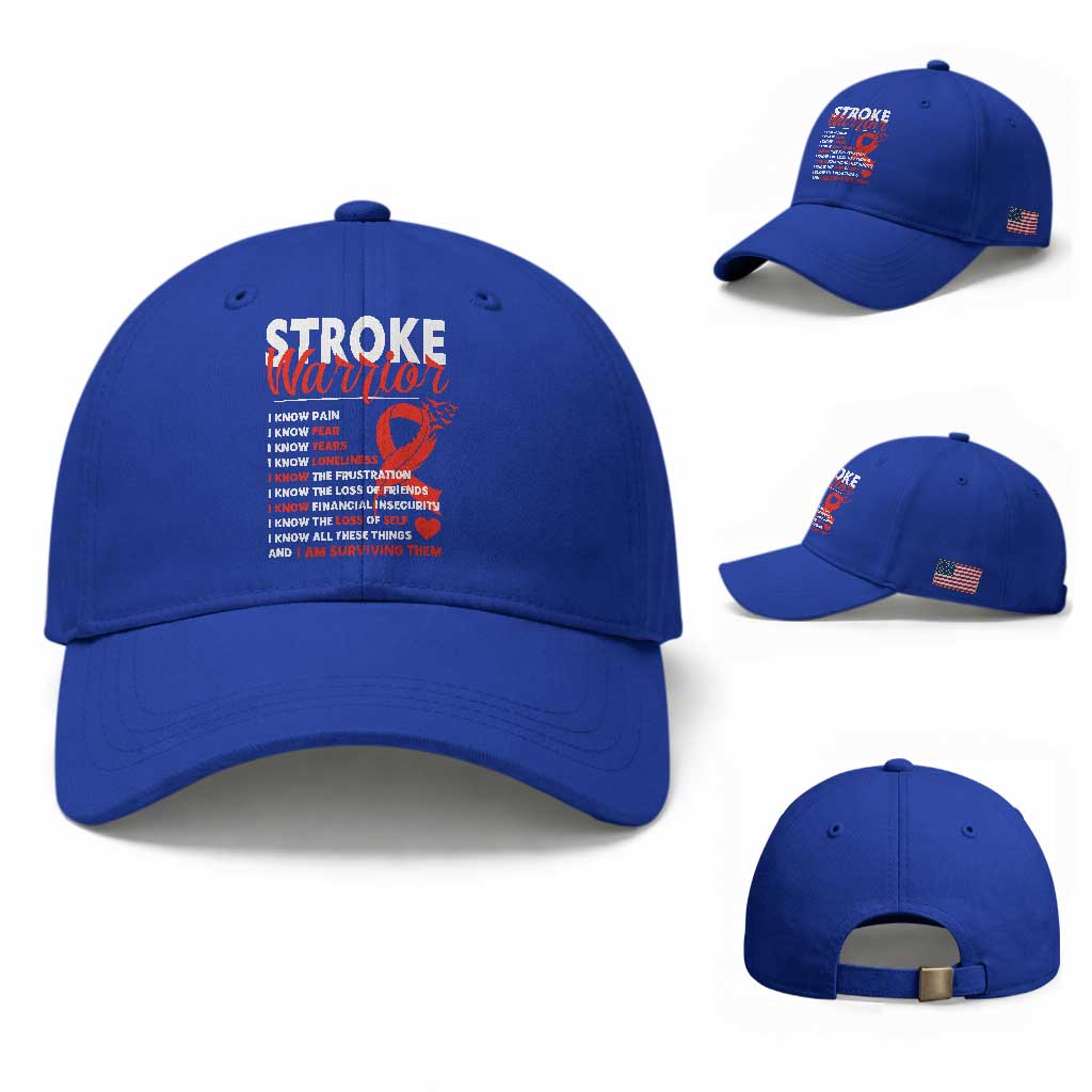Stroke Warrior Baseball Cap I know Pain Fear Feather Red Ribbon