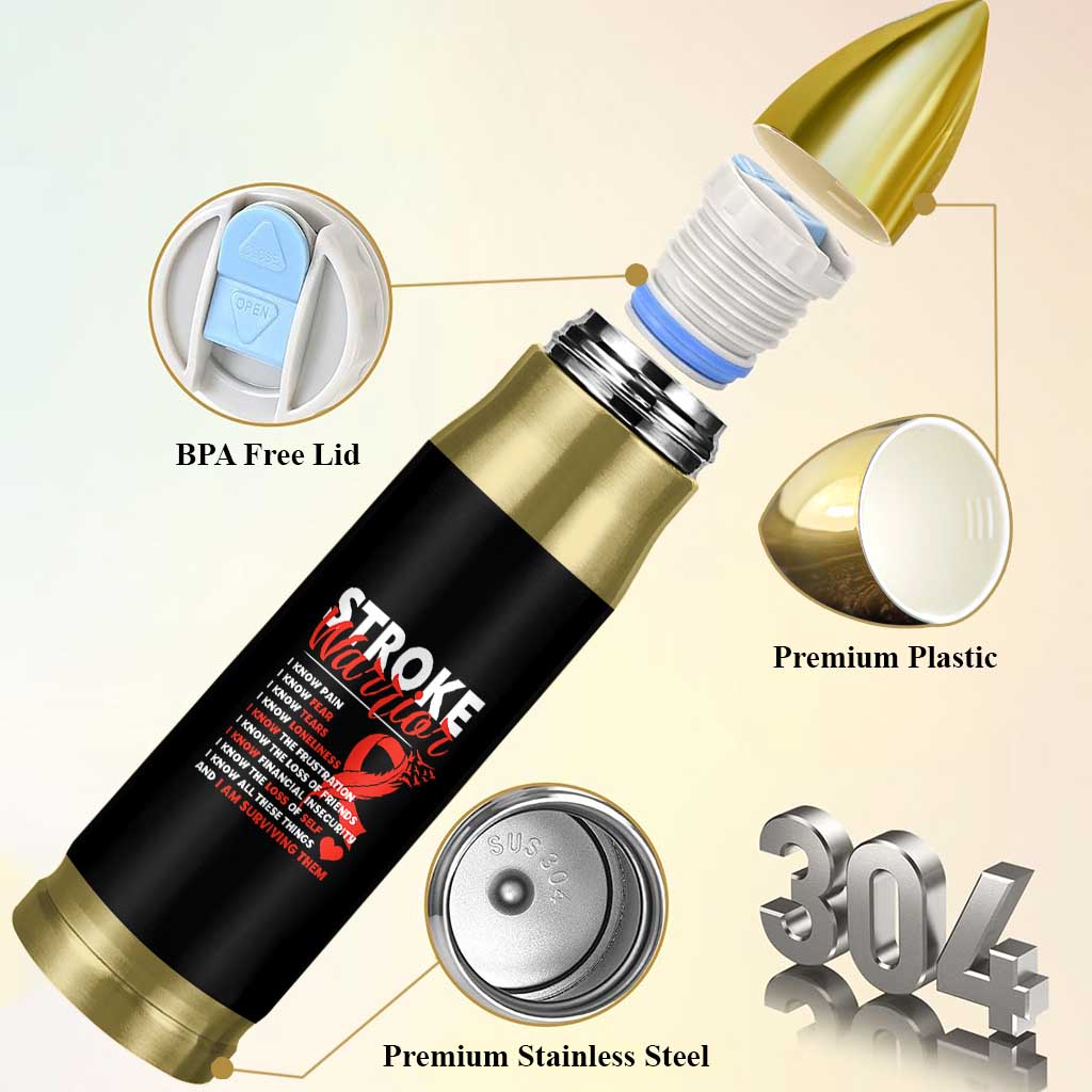 Stroke Warrior Bullet Tumbler I know Pain Fear Feather Red Ribbon