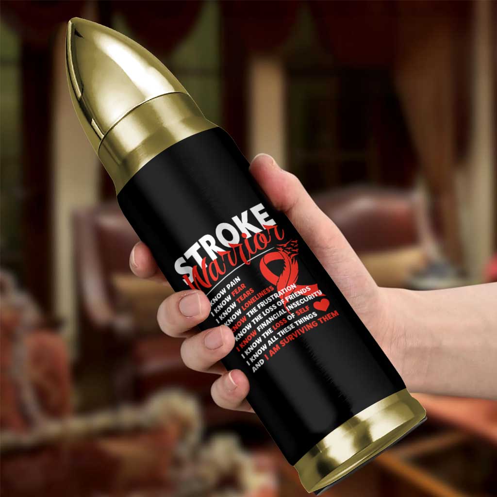 Stroke Warrior Bullet Tumbler I know Pain Fear Feather Red Ribbon