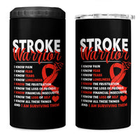 Stroke Warrior 4 in 1 Can Cooler Tumbler I know Pain Fear Feather Red Ribbon