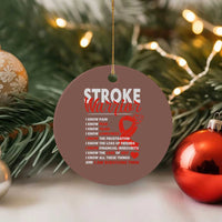 Stroke Warrior Ceramic Ornament I know Pain Fear Feather Red Ribbon