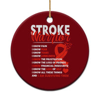 Stroke Warrior Ceramic Ornament I know Pain Fear Feather Red Ribbon