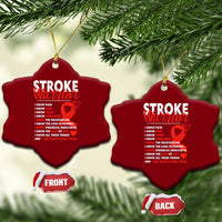 Stroke Warrior Ceramic Ornament I know Pain Fear Feather Red Ribbon