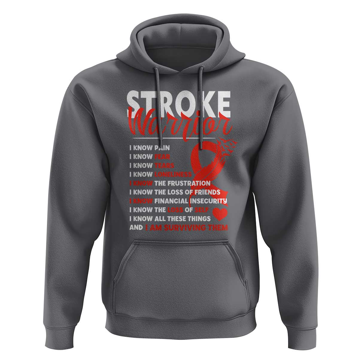 Stroke Warrior Hoodie I know Pain Fear Feather Red Ribbon