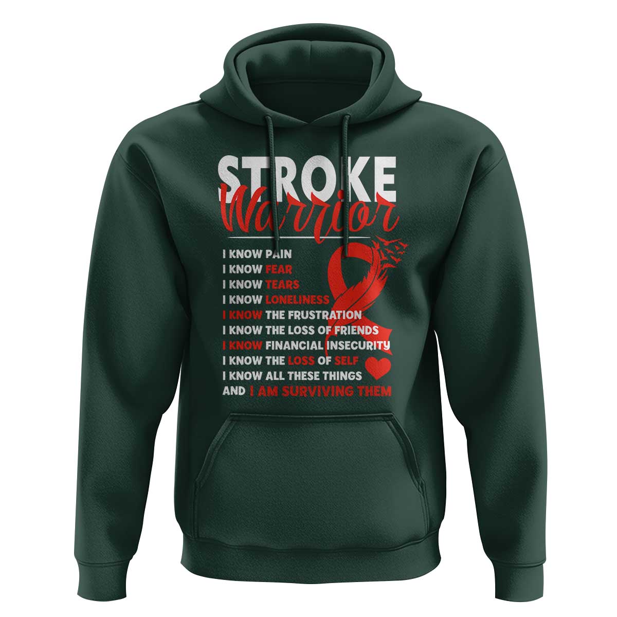 Stroke Warrior Hoodie I know Pain Fear Feather Red Ribbon