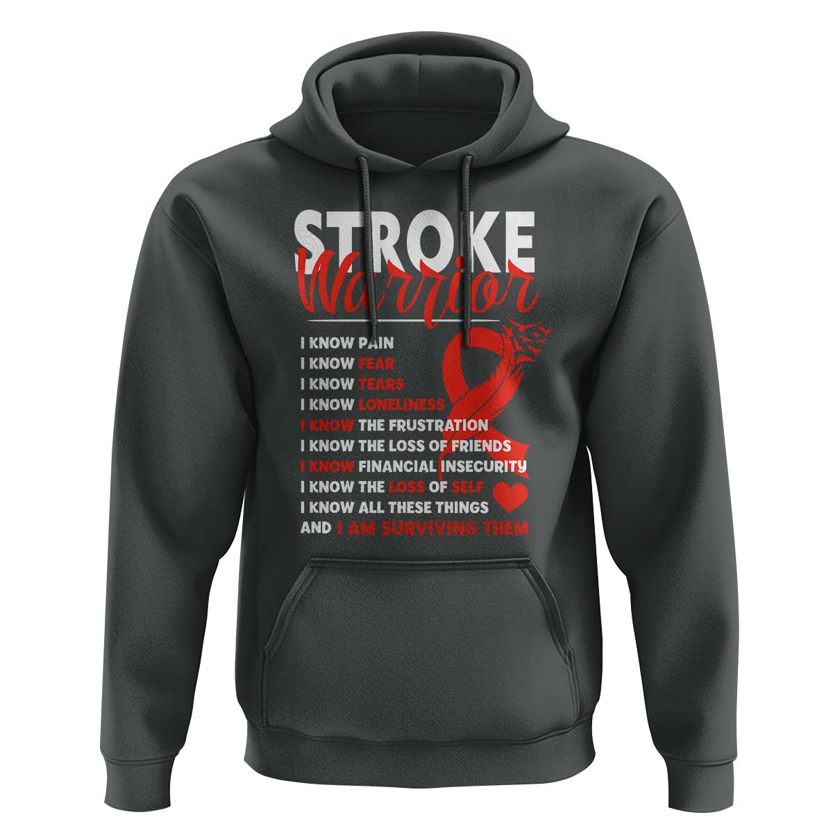 Stroke Warrior Hoodie I know Pain Fear Feather Red Ribbon