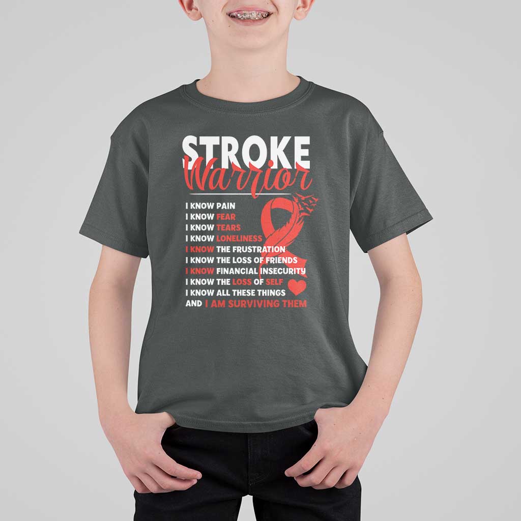 Stroke Warrior T Shirt For Kid I know Pain Fear Feather Red Ribbon