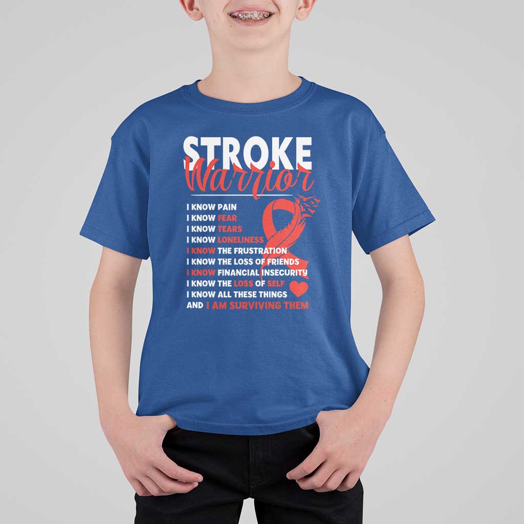 Stroke Warrior T Shirt For Kid I know Pain Fear Feather Red Ribbon