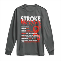 Stroke Warrior Long Sleeve Shirt I know Pain Fear Feather Red Ribbon