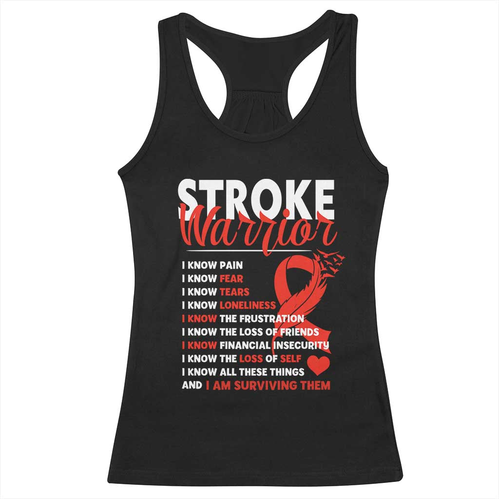 Stroke Warrior Racerback Tank Top I know Pain Fear Feather Red Ribbon