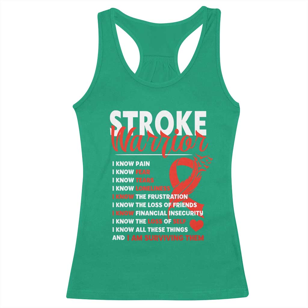 Stroke Warrior Racerback Tank Top I know Pain Fear Feather Red Ribbon