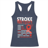 Stroke Warrior Racerback Tank Top I know Pain Fear Feather Red Ribbon