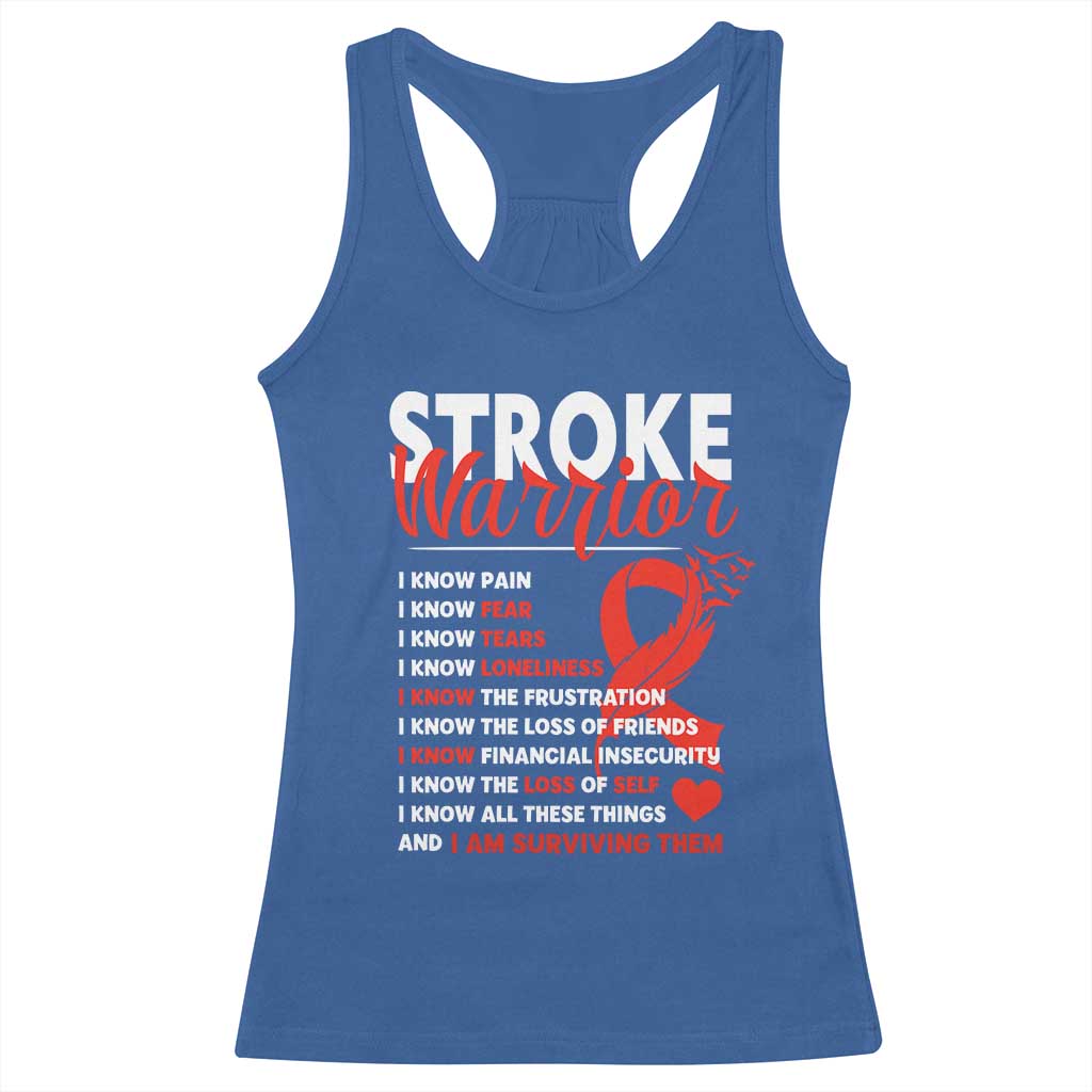 Stroke Warrior Racerback Tank Top I know Pain Fear Feather Red Ribbon