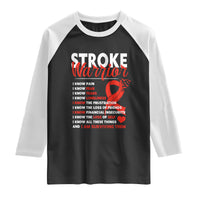 Stroke Warrior Raglan Shirt I know Pain Fear Feather Red Ribbon