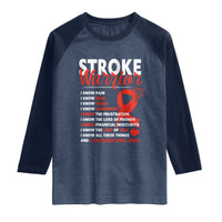 Stroke Warrior Raglan Shirt I know Pain Fear Feather Red Ribbon