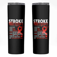 Stroke Warrior Skinny Tumbler I know Pain Fear Feather Red Ribbon
