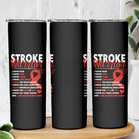Stroke Warrior Skinny Tumbler I know Pain Fear Feather Red Ribbon