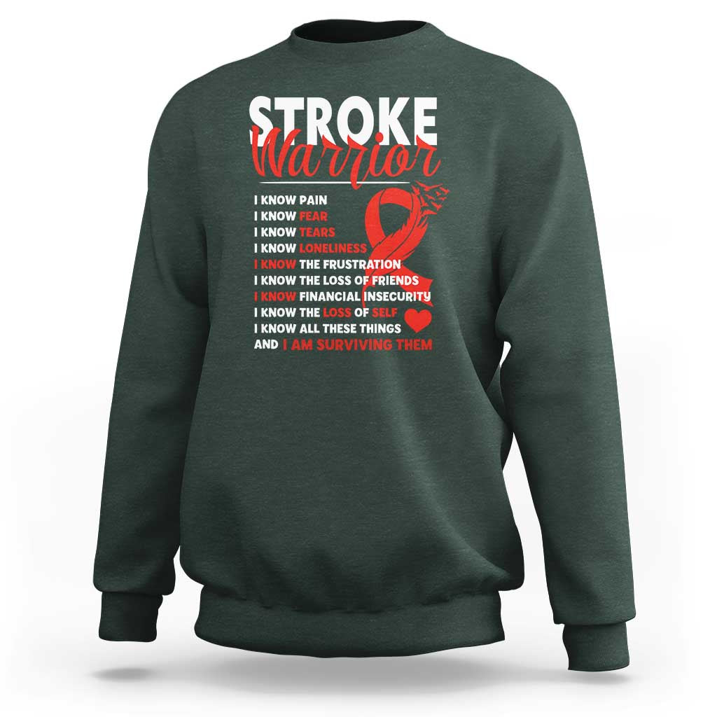 Stroke Warrior Sweatshirt I know Pain Fear Feather Red Ribbon