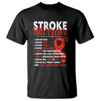 Stroke Warrior T Shirt I know Pain Fear Feather Red Ribbon