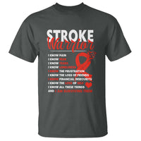 Stroke Warrior T Shirt I know Pain Fear Feather Red Ribbon