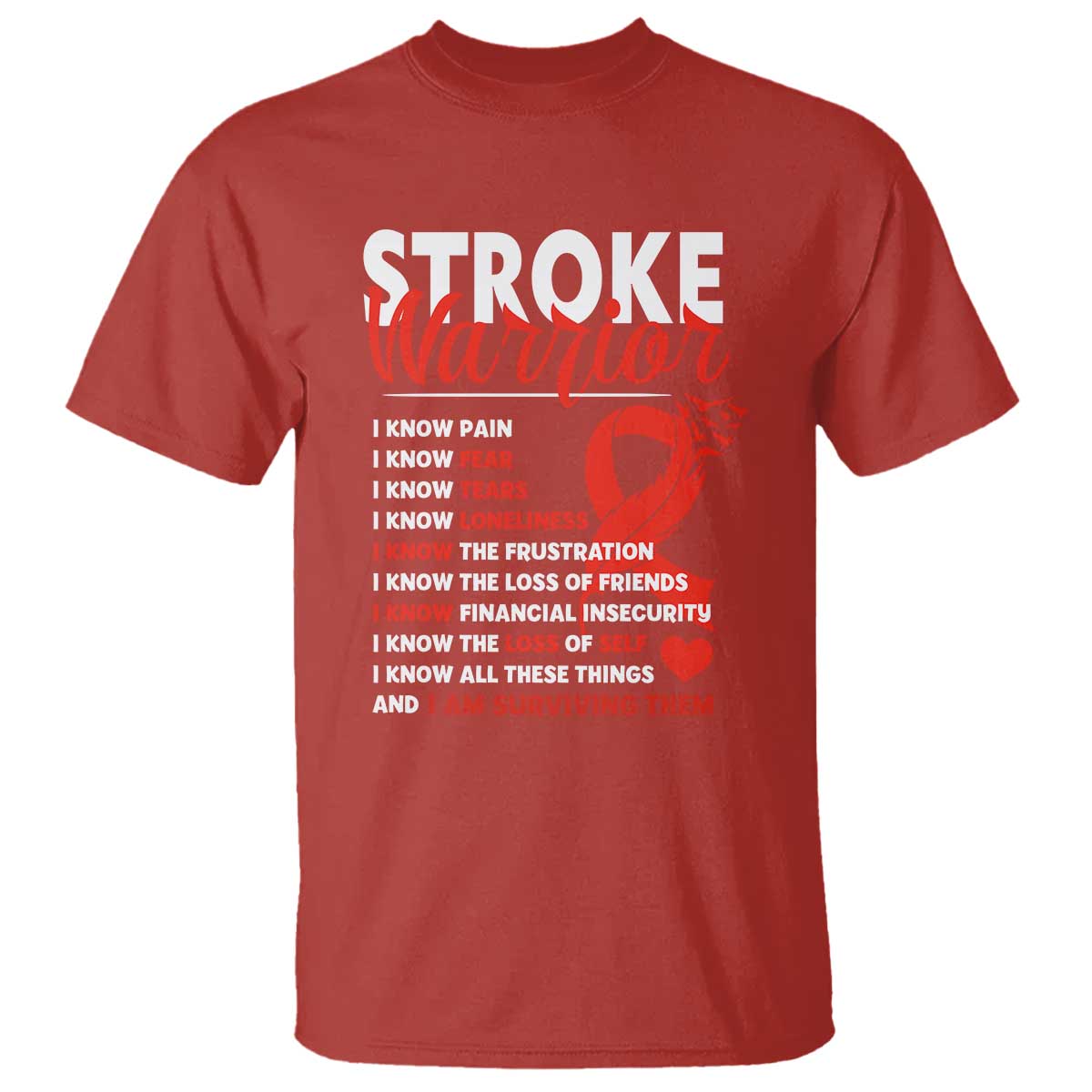Stroke Warrior T Shirt I know Pain Fear Feather Red Ribbon
