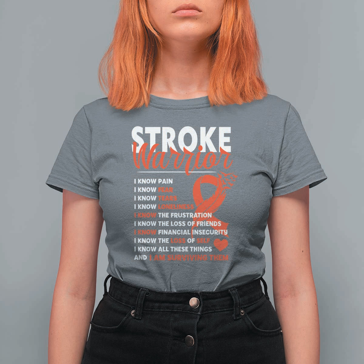 Stroke Warrior T Shirt For Women I know Pain Fear Feather Red Ribbon