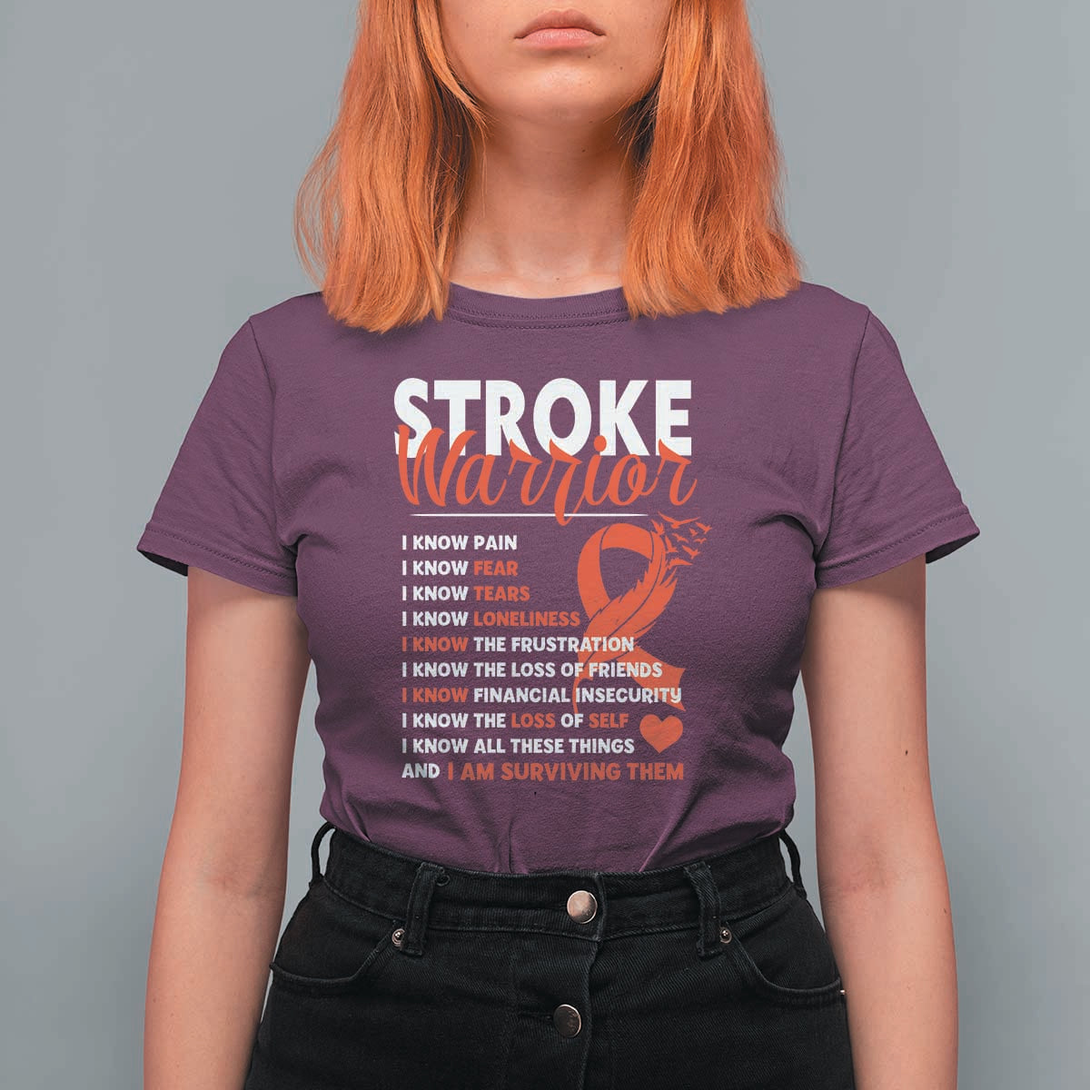 Stroke Warrior T Shirt For Women I know Pain Fear Feather Red Ribbon