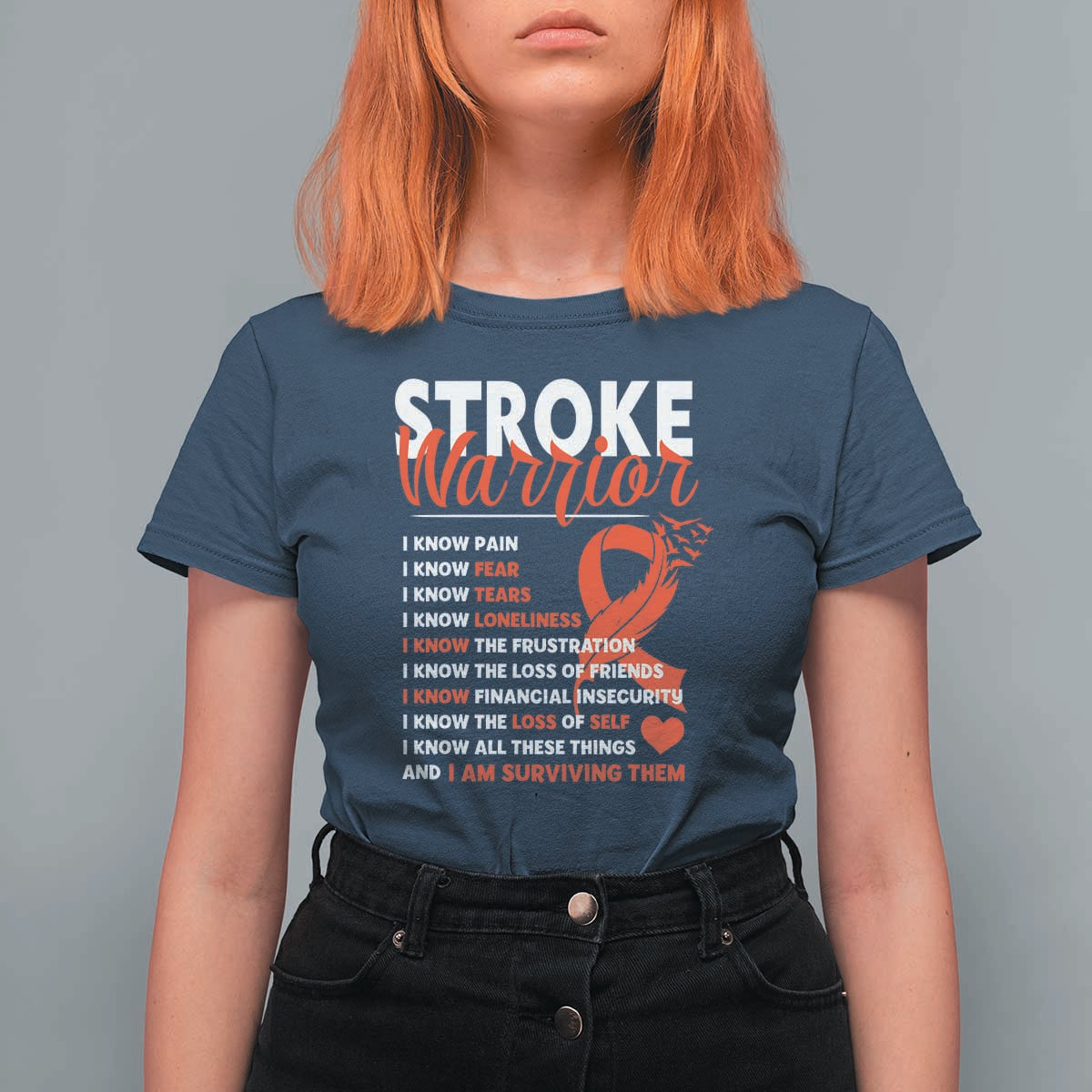 Stroke Warrior T Shirt For Women I know Pain Fear Feather Red Ribbon