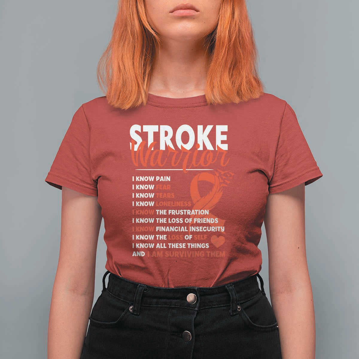 Stroke Warrior T Shirt For Women I know Pain Fear Feather Red Ribbon