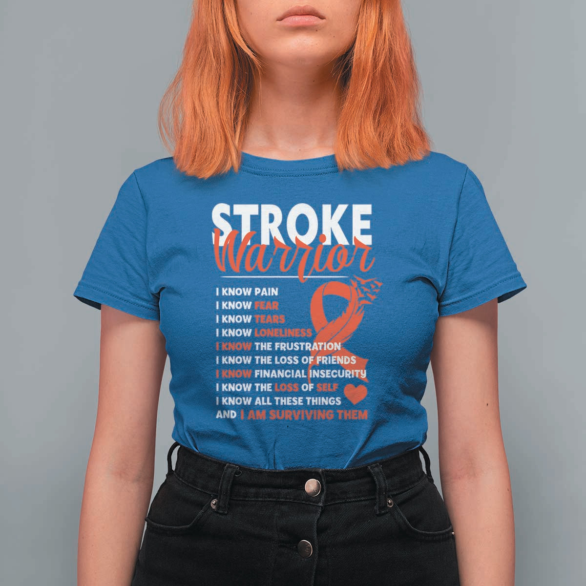 Stroke Warrior T Shirt For Women I know Pain Fear Feather Red Ribbon