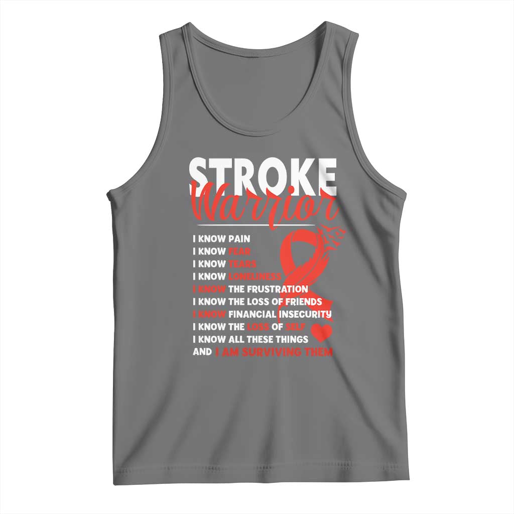 Stroke Warrior Tank Top I know Pain Fear Feather Red Ribbon