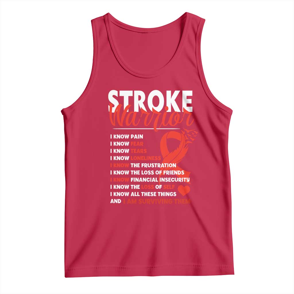Stroke Warrior Tank Top I know Pain Fear Feather Red Ribbon