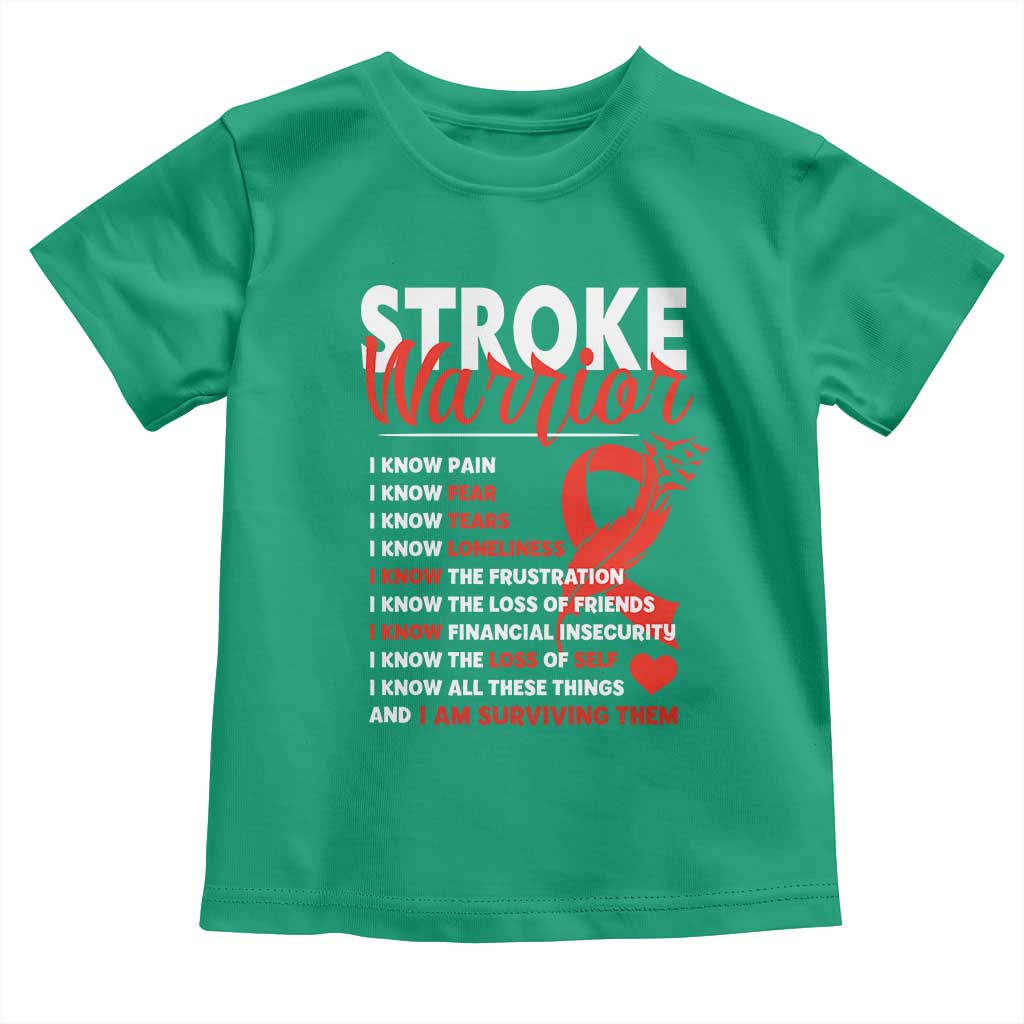 Stroke Warrior Toddler T Shirt I know Pain Fear Feather Red Ribbon