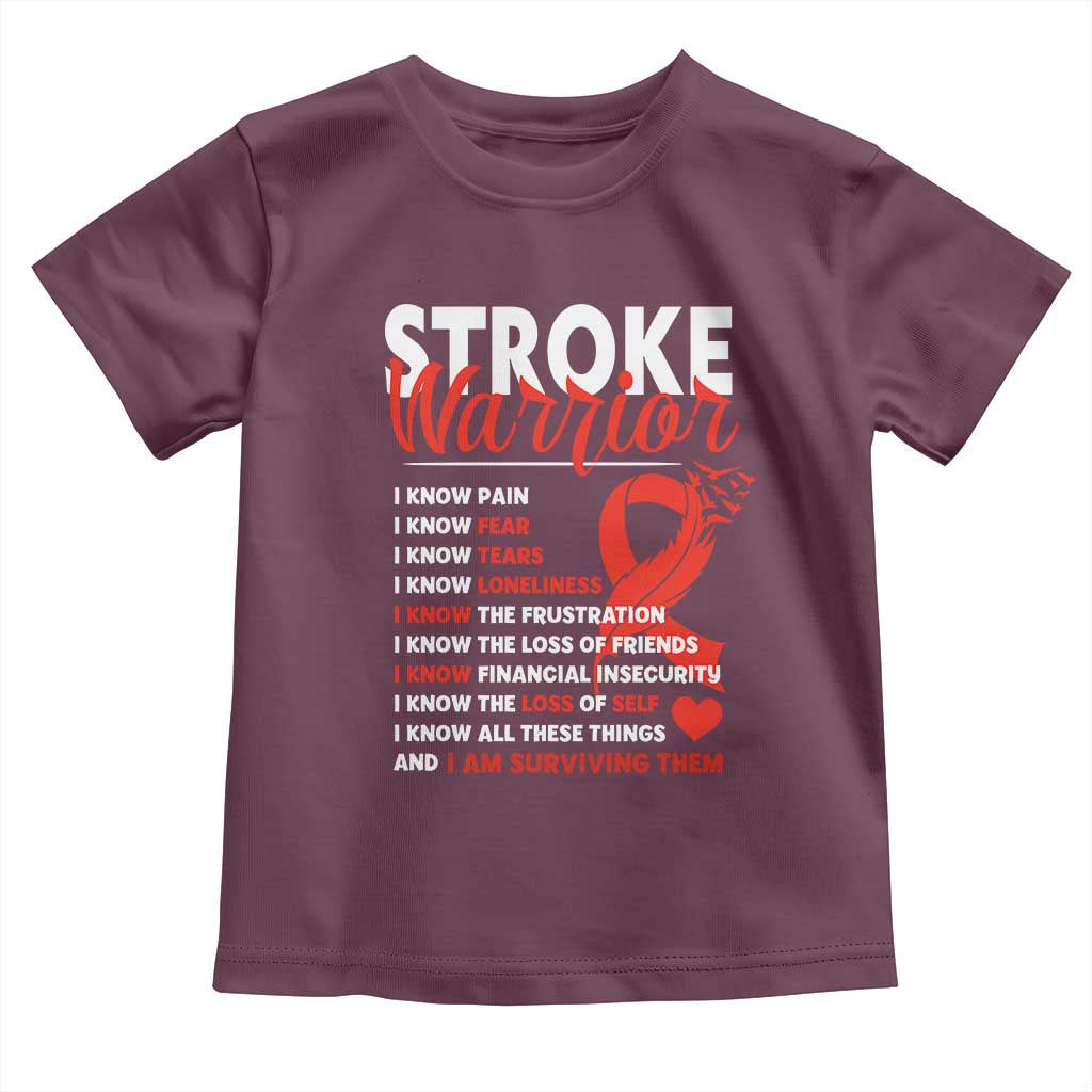 Stroke Warrior Toddler T Shirt I know Pain Fear Feather Red Ribbon