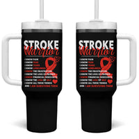 Stroke Warrior Tumbler With Handle I know Pain Fear Feather Red Ribbon