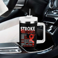 Stroke Warrior Tumbler With Handle I know Pain Fear Feather Red Ribbon