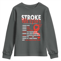 Stroke Warrior Youth Sweatshirt I know Pain Fear Feather Red Ribbon