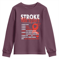 Stroke Warrior Youth Sweatshirt I know Pain Fear Feather Red Ribbon