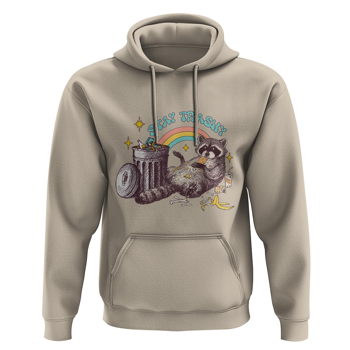 Funny Raccoon Hoodie Stay Trashy Rainbow Bin Cute Trash Panda - Wonder Print Shop