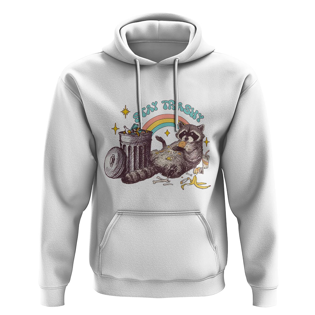 Funny Raccoon Hoodie Stay Trashy Rainbow Bin Cute Trash Panda - Wonder Print Shop