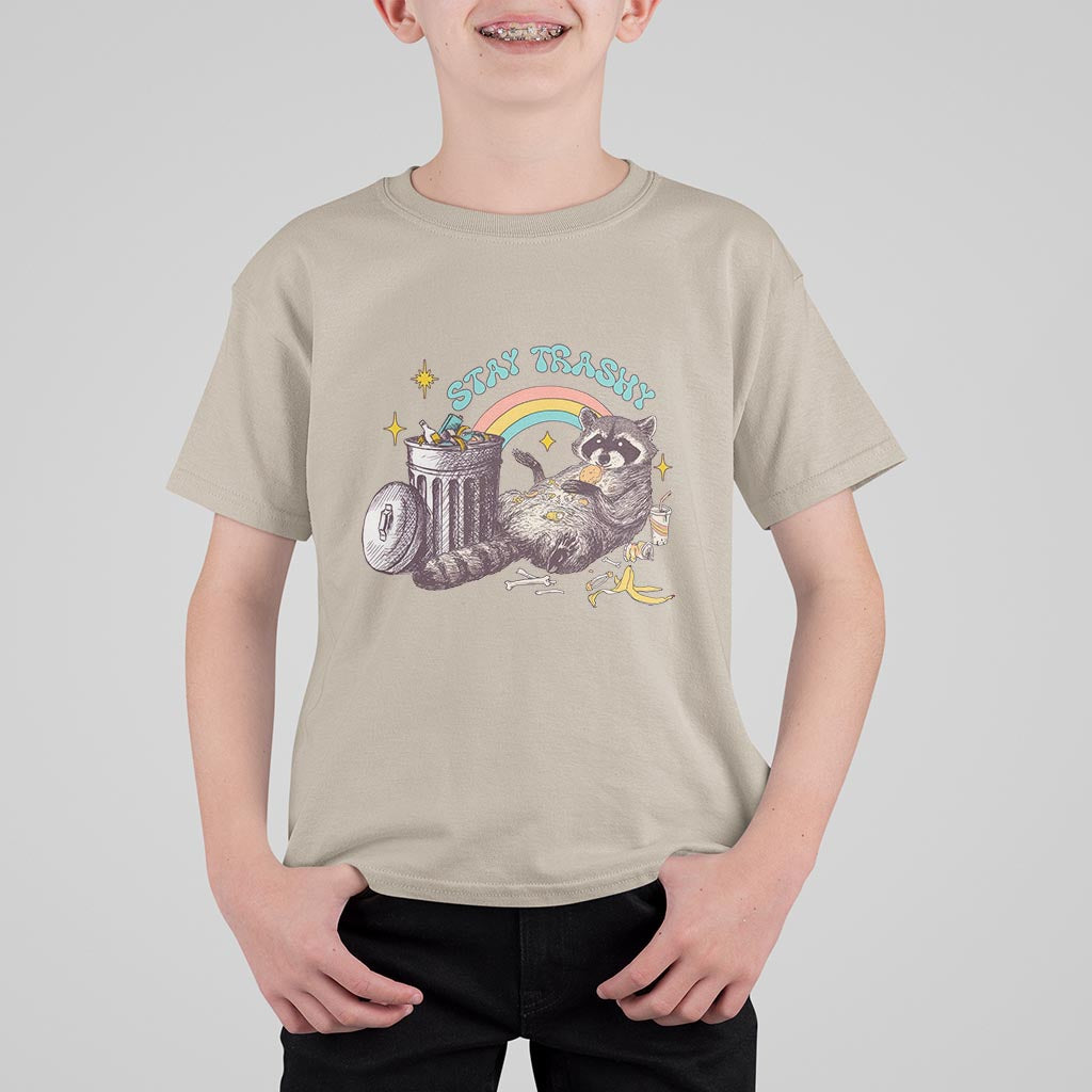 Funny Raccoon T Shirt For Kid Stay Trashy Rainbow Bin Cute Trash Panda - Wonder Print Shop