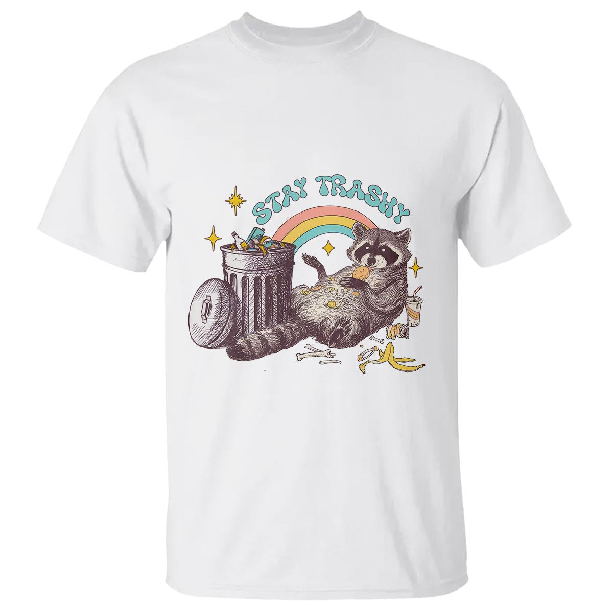 Funny Raccoon T Shirt Stay Trashy Rainbow Bin Cute Trash Panda - Wonder Print Shop