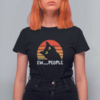 Funny Black Cat T Shirt For Women Eww People Vintage Retro Kitten - Wonder Print Shop