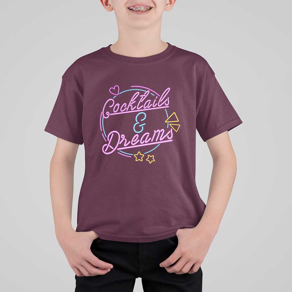 80s Vintage Style T Shirt For Kid Cocktails And Dreams Neon Sign Summer Vibe - Wonder Print Shop